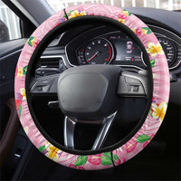 Hawaiian Leis Steering Wheel Cover Kakau Tattoos and Palaka Pastel Pink Color