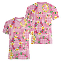 Hawaiian Leis Women V-Neck T-Shirt Kakau Tattoos and Palaka Pastel Pink Color