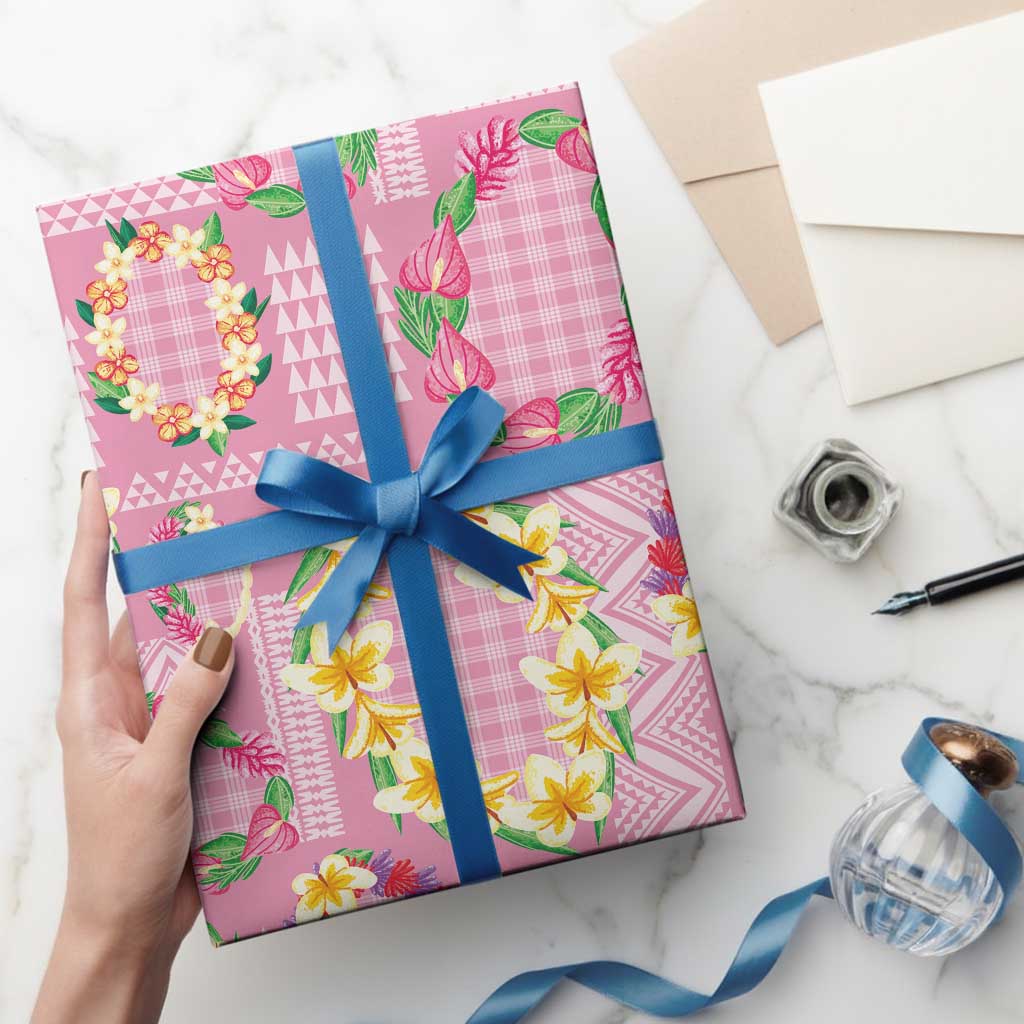 Hawaiian Leis Wrapping Paper Kakau Tattoos and Palaka Pastel Pink Color