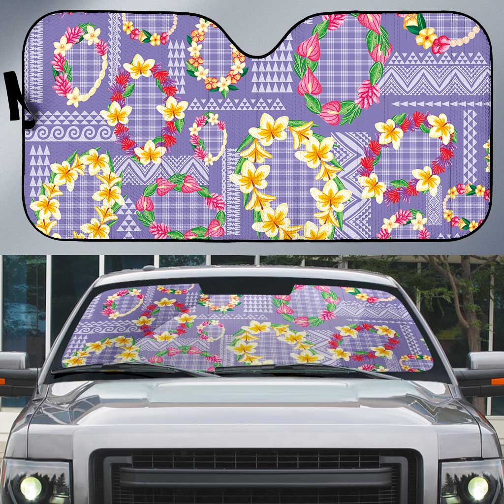 Hawaiian Leis Auto Sun Shade Kakau Tattoos and Palaka Pastel Purple Color