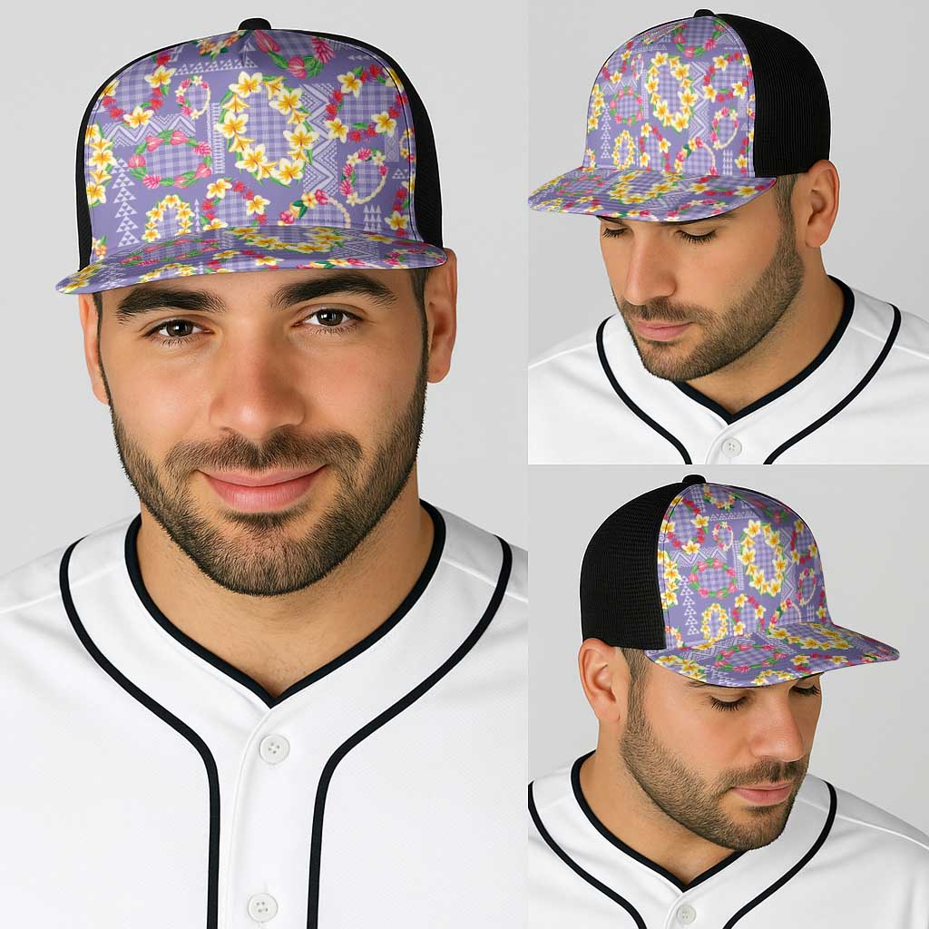 Hawaiian Leis Baseball Net Cap Kakau Tattoos and Palaka Pastel Purple Color