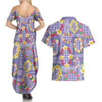 Hawaiian Leis Couples Matching Summer Maxi Dress and Hawaiian Shirt Kakau Tattoos and Palaka Pastel Purple Color