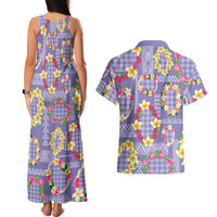 Hawaiian Leis Couples Matching Tank Maxi Dress and Hawaiian Shirt Kakau Tattoos and Palaka Pastel Purple Color