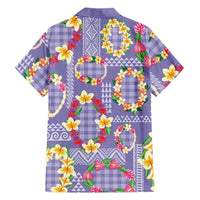Hawaiian Leis Family Matching Off Shoulder Short Dress and Hawaiian Shirt Kakau Tattoos and Palaka Pastel Purple Color