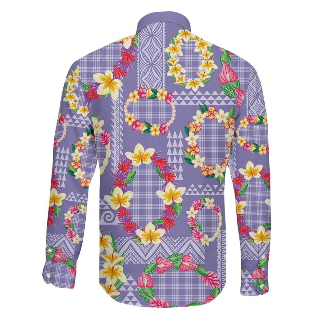 Hawaiian Leis Family Matching Off Shoulder Short Dress and Hawaiian Shirt Kakau Tattoos and Palaka Pastel Purple Color