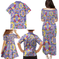 Hawaiian Leis Family Matching Puletasi and Hawaiian Shirt Kakau Tattoos and Palaka Pastel Purple Color