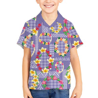 Hawaiian Leis Family Matching Short Sleeve Bodycon Dress and Hawaiian Shirt Kakau Tattoos and Palaka Pastel Purple Color