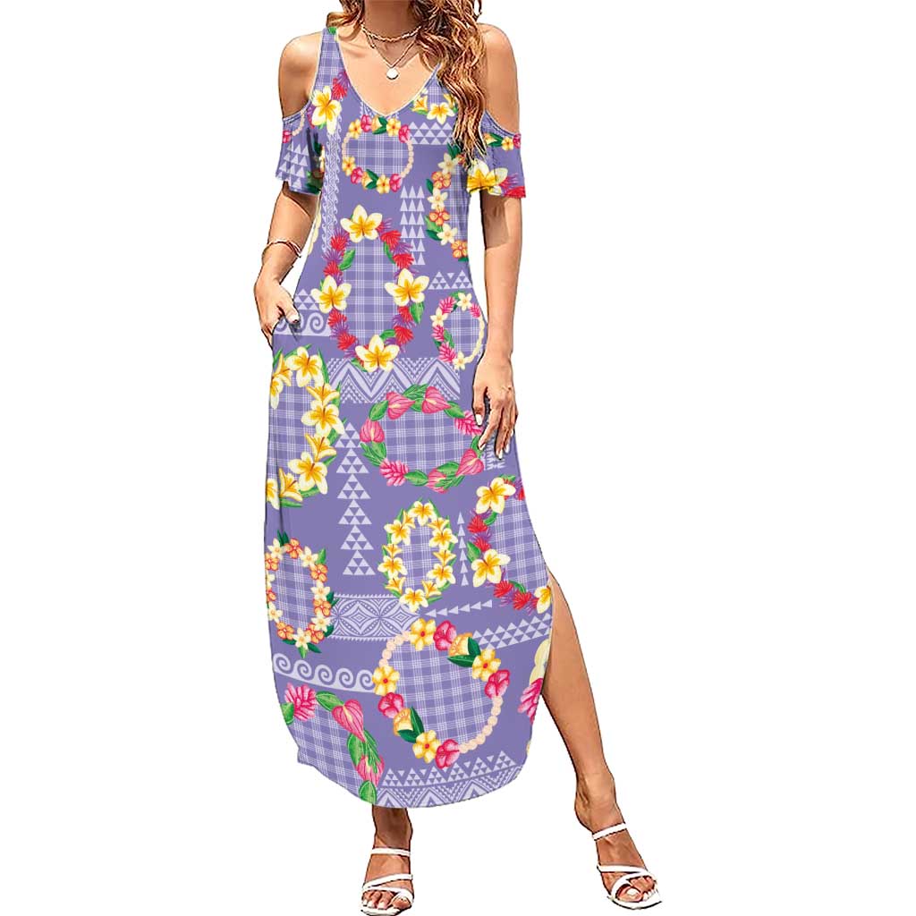 Hawaiian Leis Family Matching Summer Maxi Dress and Hawaiian Shirt Kakau Tattoos and Palaka Pastel Purple Color