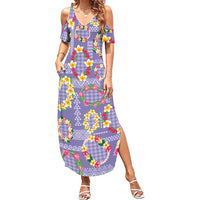 Hawaiian Leis Family Matching Summer Maxi Dress and Hawaiian Shirt Kakau Tattoos and Palaka Pastel Purple Color