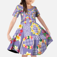 Hawaiian Leis Family Matching Tank Maxi Dress and Hawaiian Shirt Kakau Tattoos and Palaka Pastel Purple Color