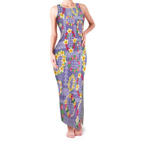 Hawaiian Leis Family Matching Tank Maxi Dress and Hawaiian Shirt Kakau Tattoos and Palaka Pastel Purple Color