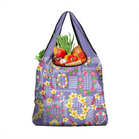 Hawaiian Leis Grocery Bag Kakau Tattoos and Palaka Pastel Purple Color