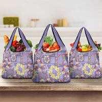 Hawaiian Leis Grocery Bag Kakau Tattoos and Palaka Pastel Purple Color