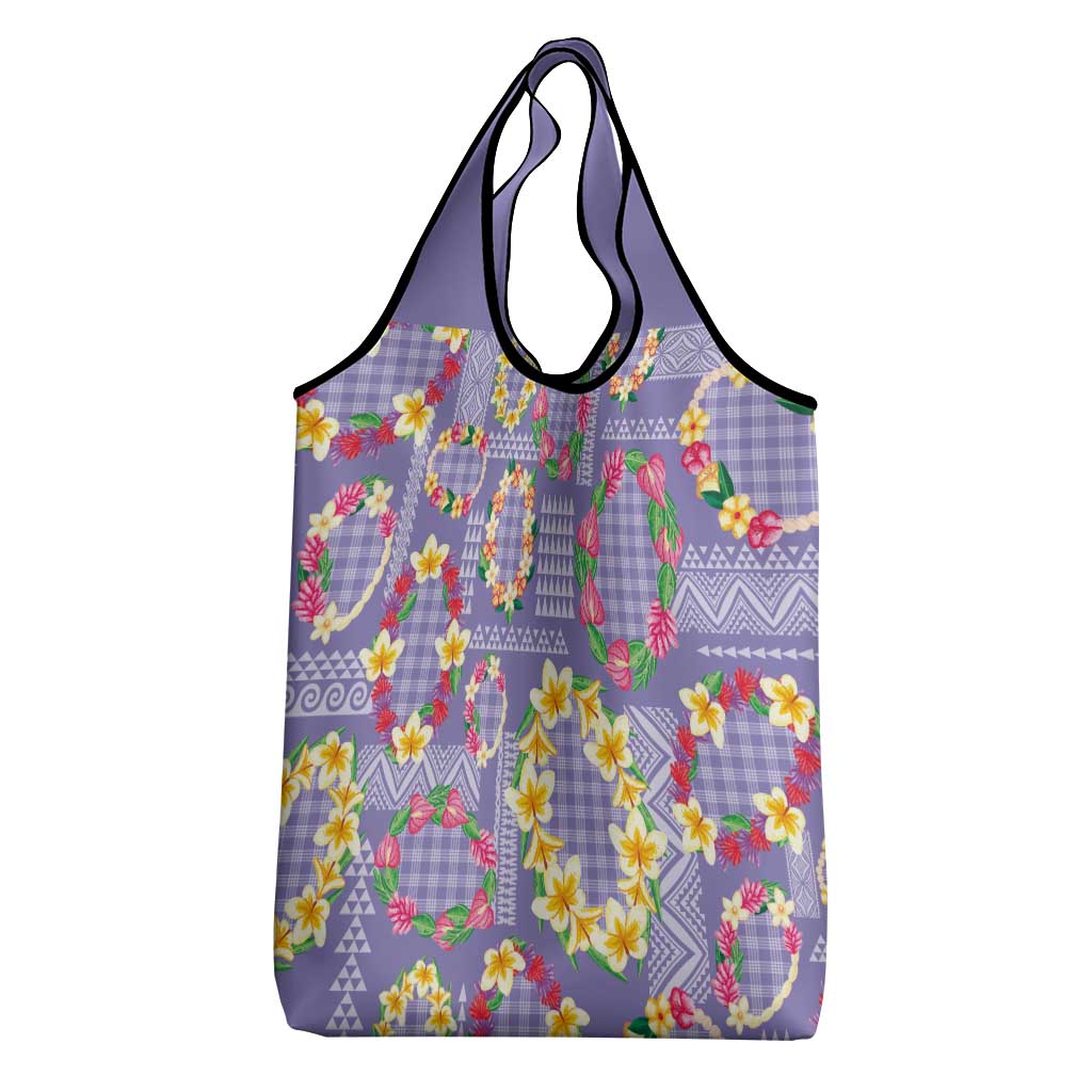Hawaiian Leis Grocery Bag Kakau Tattoos and Palaka Pastel Purple Color