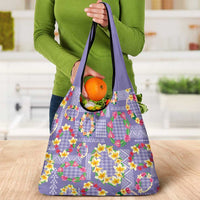 Hawaiian Leis Grocery Bag Kakau Tattoos and Palaka Pastel Purple Color
