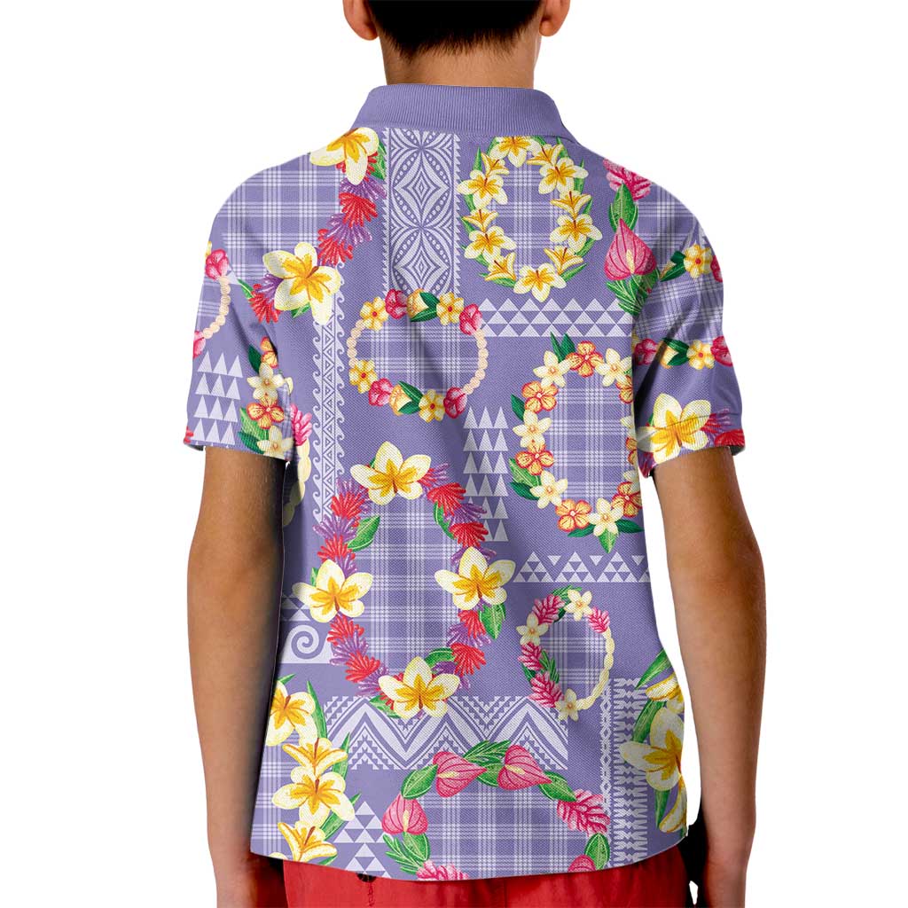 Hawaiian Leis Kid Polo Shirt Kakau Tattoos and Palaka Pastel Purple Color
