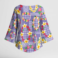 Hawaiian Leis Kimono Sleeve Blouse Kakau Tattoos and Palaka Pastel Purple Color