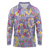 Hawaiian Leis Long Sleeve Polo Shirt Kakau Tattoos and Palaka Pastel Purple Color LT03 Purple - Polynesian Pride