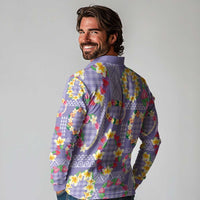 Hawaiian Leis Long Sleeve Polo Shirt Kakau Tattoos and Palaka Pastel Purple Color LT03 - Polynesian Pride