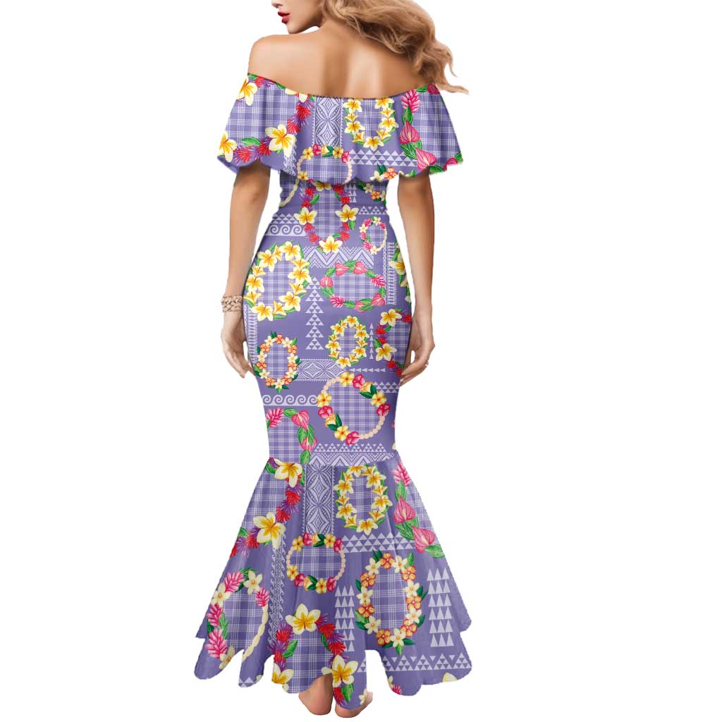 Hawaiian Leis Mermaid Dress Kakau Tattoos and Palaka Pastel Purple Color