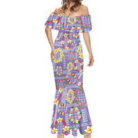 Hawaiian Leis Mermaid Dress Kakau Tattoos and Palaka Pastel Purple Color