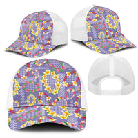 Hawaiian Leis Mesh Trucker Cap Kakau Tattoos and Palaka Pastel Purple Color