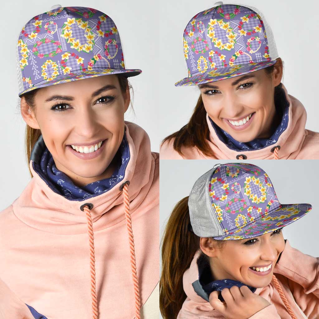 Hawaiian Leis Mesh Trucker Cap Kakau Tattoos and Palaka Pastel Purple Color