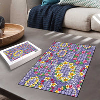 Hawaiian Leis Puzzle Kakau Tattoos and Palaka Pastel Purple Color