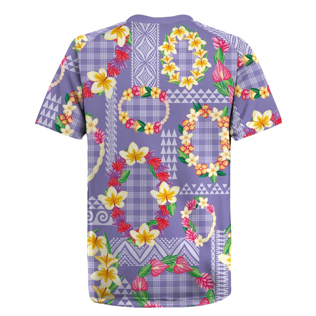 Hawaiian Leis Rugby Jersey Kakau Tattoos and Palaka Pastel Purple Color