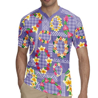 Hawaiian Leis Rugby Jersey Kakau Tattoos and Palaka Pastel Purple Color
