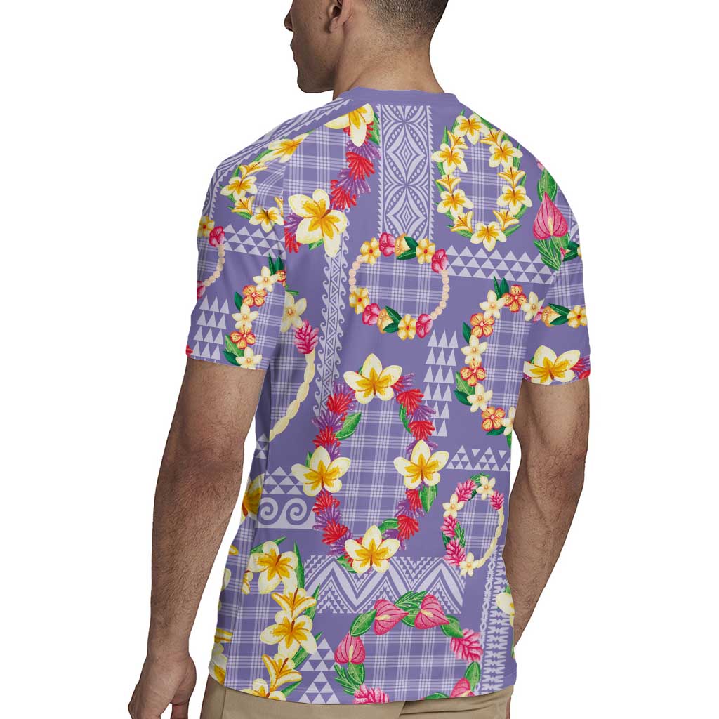 Hawaiian Leis Rugby Jersey Kakau Tattoos and Palaka Pastel Purple Color