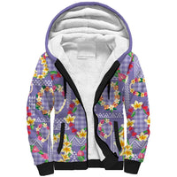 Hawaiian Leis Sherpa Hoodie Kakau Tattoos and Palaka Pastel Purple Color LT03 Unisex Purple - Polynesian Pride