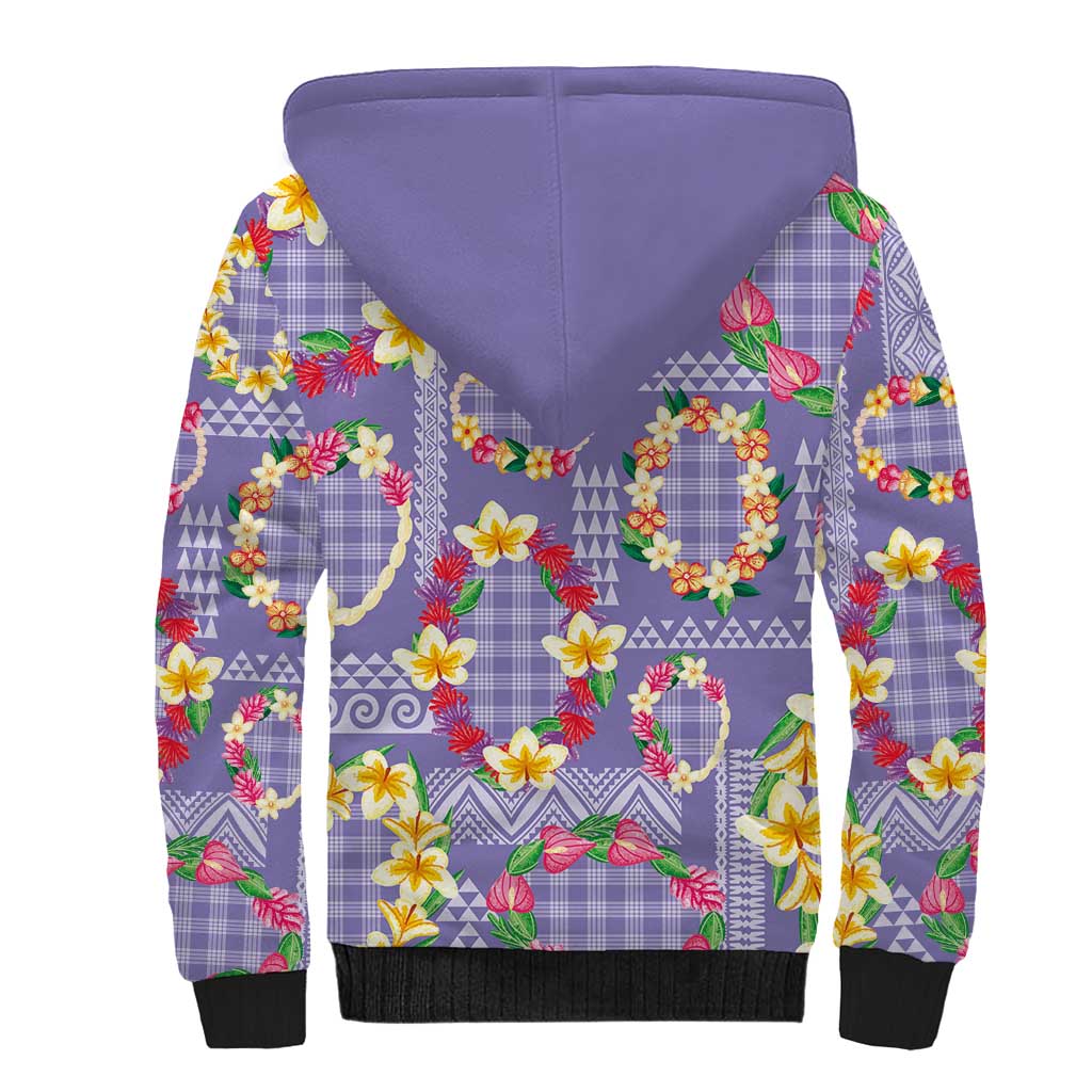 Hawaiian Leis Sherpa Hoodie Kakau Tattoos and Palaka Pastel Purple Color LT03 - Polynesian Pride