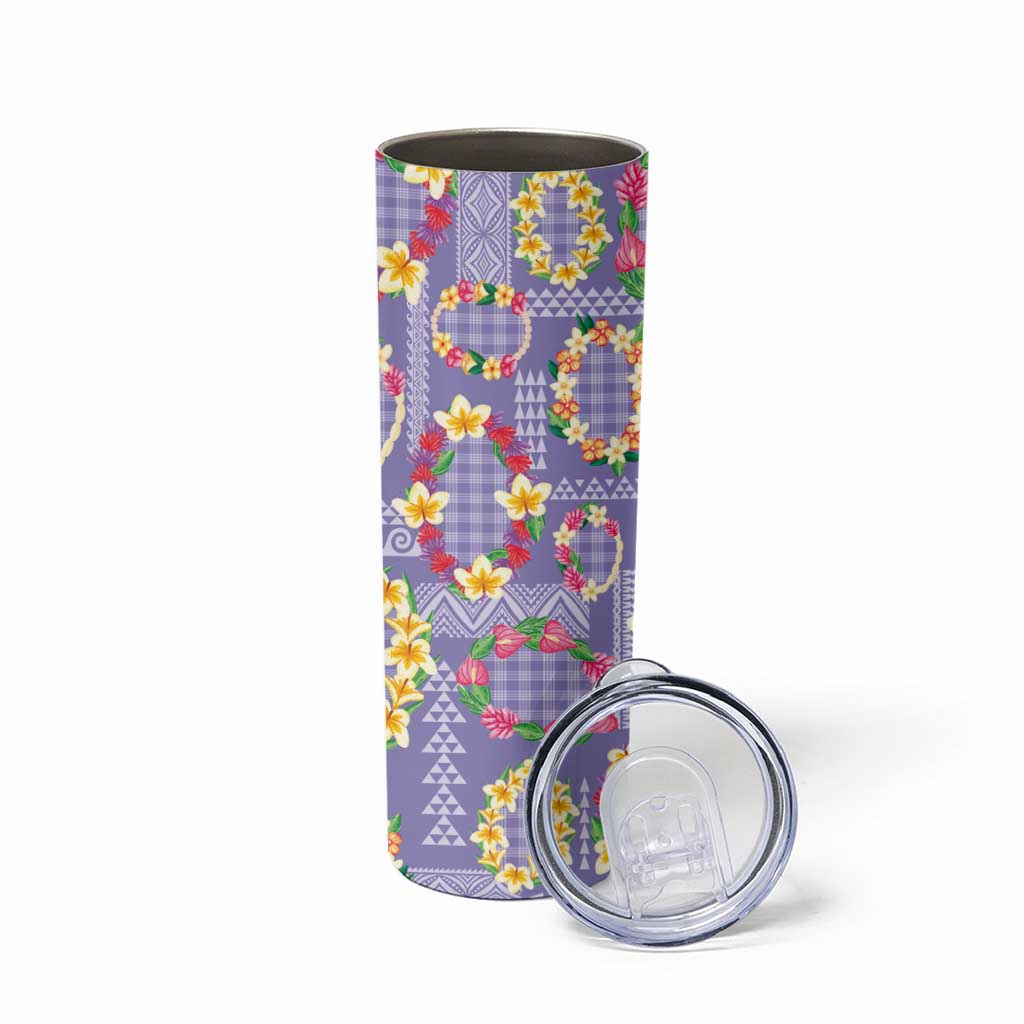 Hawaiian Leis Skinny Tumbler Kakau Tattoos and Palaka Pastel Purple Color