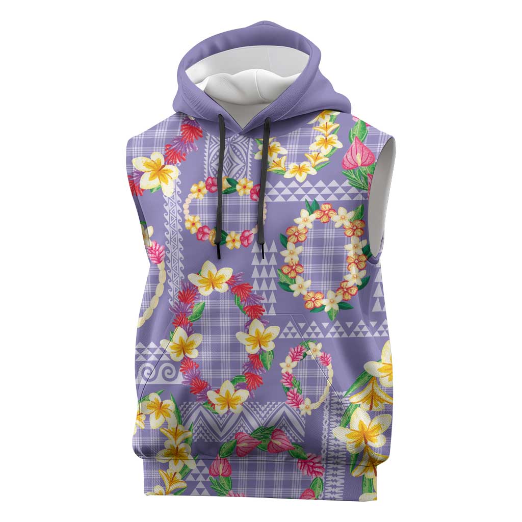 Hawaiian Leis Sleeveless Hoodie Kakau Tattoos and Palaka Pastel Purple Color LT03 Purple - Polynesian Pride