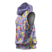 Hawaiian Leis Sleeveless Hoodie Kakau Tattoos and Palaka Pastel Purple Color LT03 - Polynesian Pride