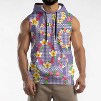 Hawaiian Leis Sleeveless Hoodie Kakau Tattoos and Palaka Pastel Purple Color LT03 - Polynesian Pride