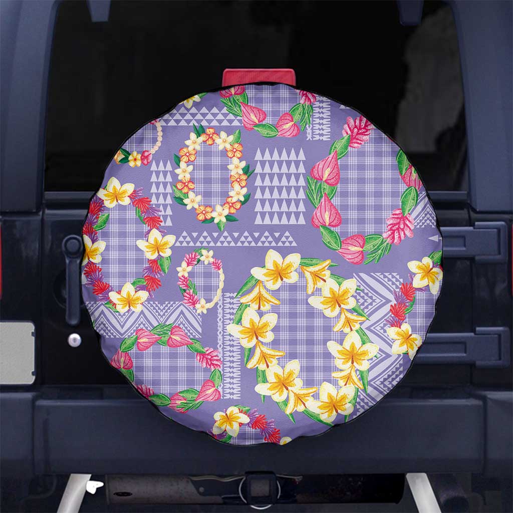 Hawaiian Leis Spare Tire Cover Kakau Tattoos and Palaka Pastel Purple Color