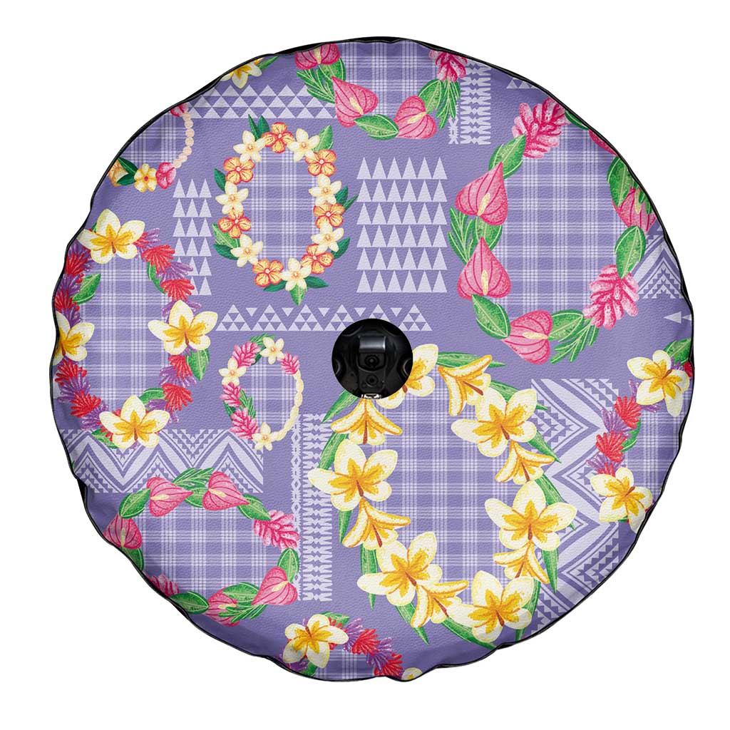Hawaiian Leis Spare Tire Cover Kakau Tattoos and Palaka Pastel Purple Color
