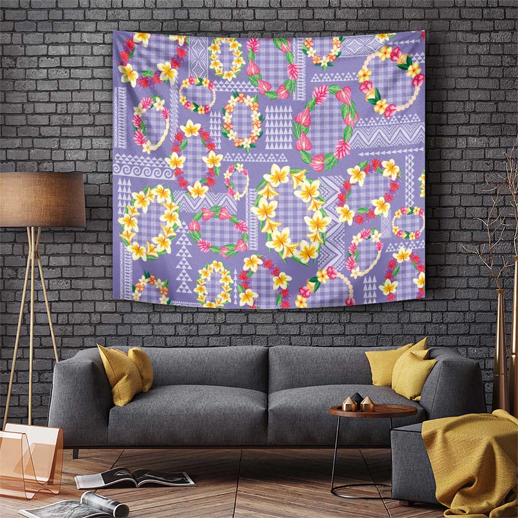 Hawaiian Leis Tapestry Kakau Tattoos and Palaka Pastel Purple Color