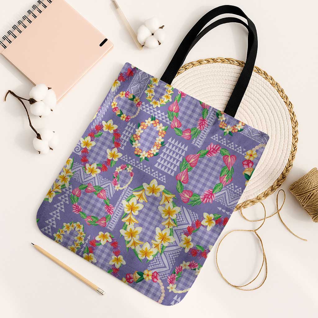 Hawaiian Leis Tote Bag Kakau Tattoos and Palaka Pastel Purple Color