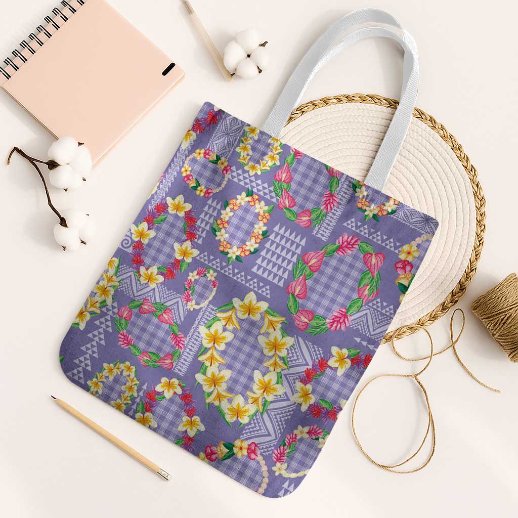 Hawaiian Leis Tote Bag Kakau Tattoos and Palaka Pastel Purple Color