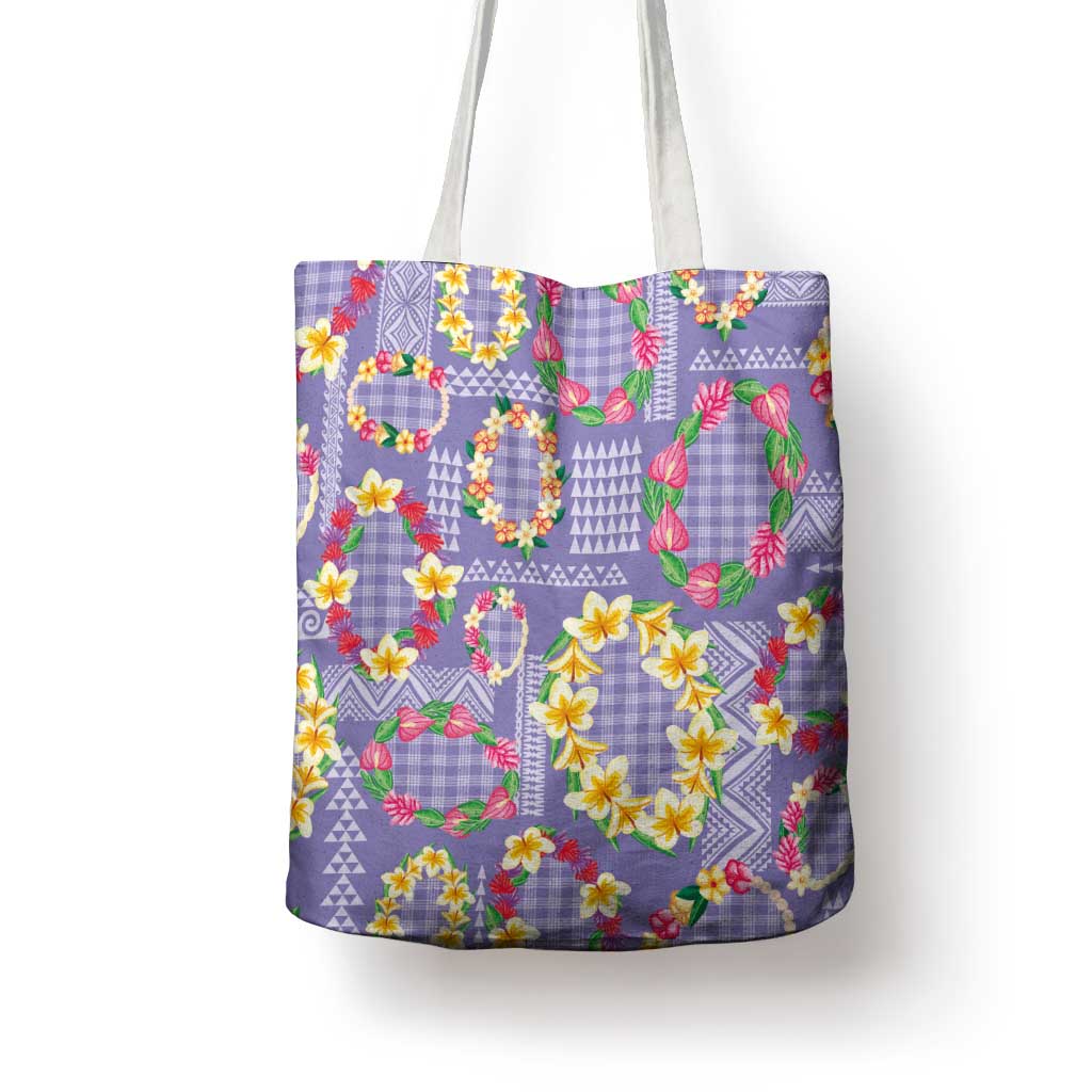 Hawaiian Leis Tote Bag Kakau Tattoos and Palaka Pastel Purple Color