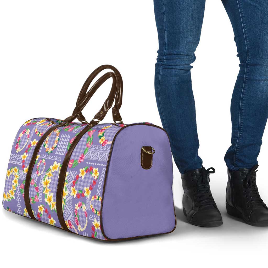 Hawaiian Leis Travel Bag Kakau Tattoos and Palaka Pastel Purple Color