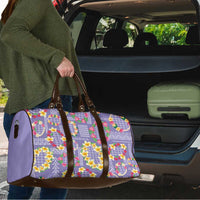 Hawaiian Leis Travel Bag Kakau Tattoos and Palaka Pastel Purple Color