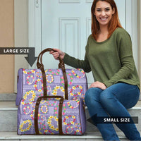 Hawaiian Leis Travel Bag Kakau Tattoos and Palaka Pastel Purple Color