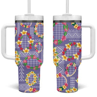 Hawaiian Leis Tumbler With Handle Kakau Tattoos and Palaka Pastel Purple Color LT03 One Size: 40 oz Purple - Polynesian Pride