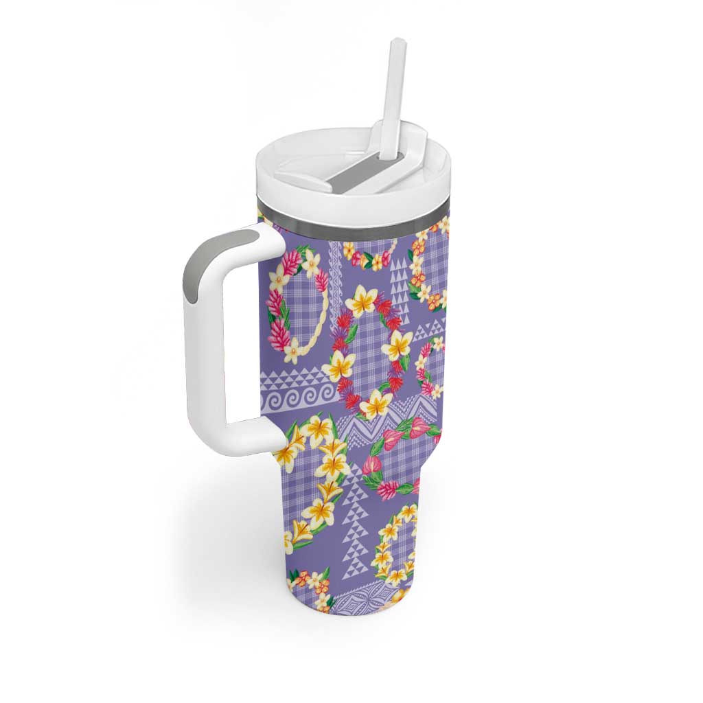 Hawaiian Leis Tumbler With Handle Kakau Tattoos and Palaka Pastel Purple Color LT03 - Polynesian Pride