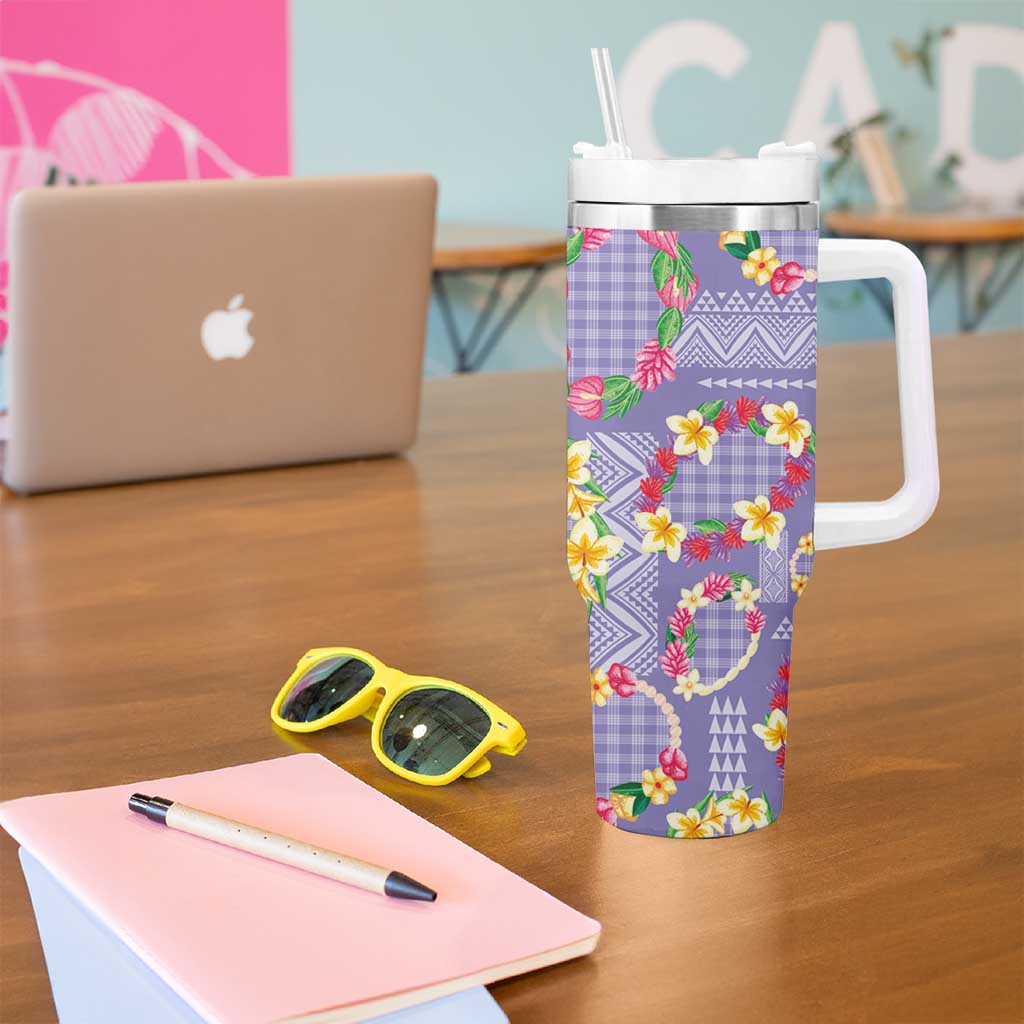 Hawaiian Leis Tumbler With Handle Kakau Tattoos and Palaka Pastel Purple Color LT03 - Polynesian Pride