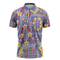 Hawaiian Leis Zipper Polo Shirt Kakau Tattoos and Palaka Pastel Purple Color LT03 Purple - Polynesian Pride